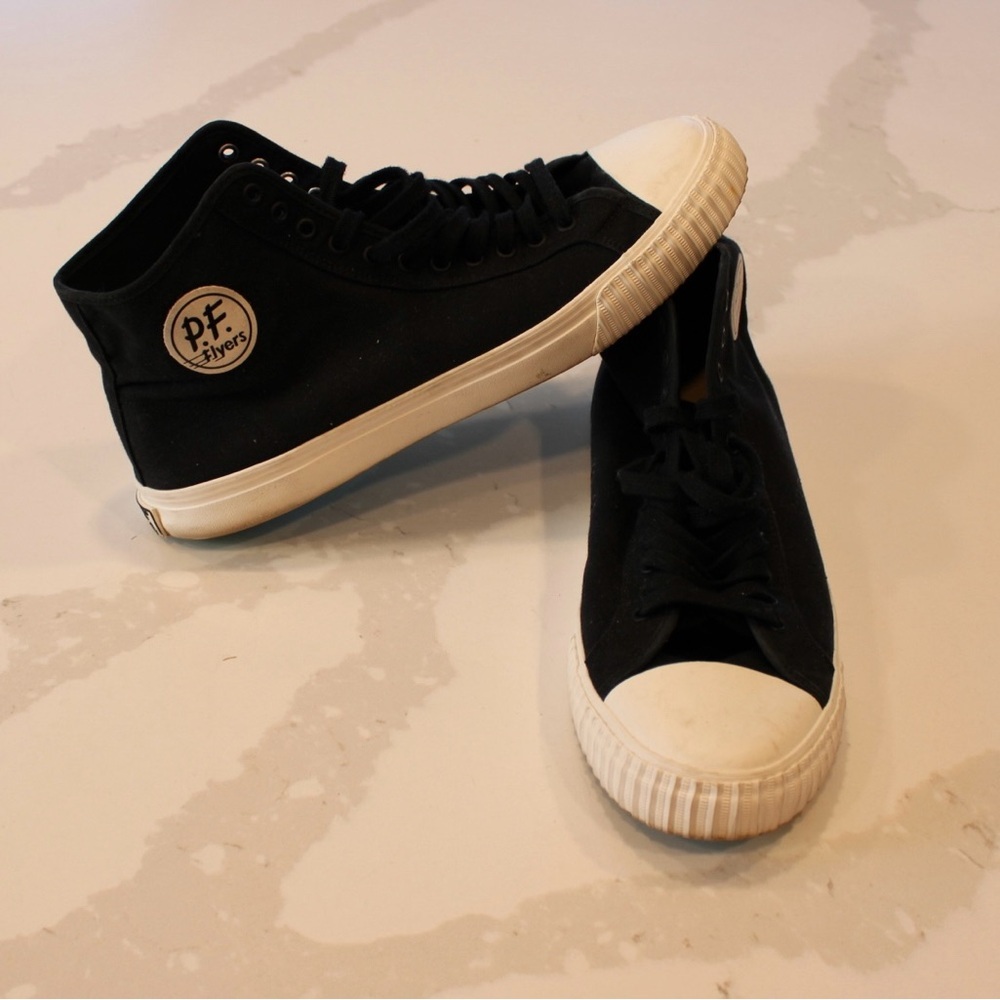 PF Flyers Black High-Top Sneakers with White Soles